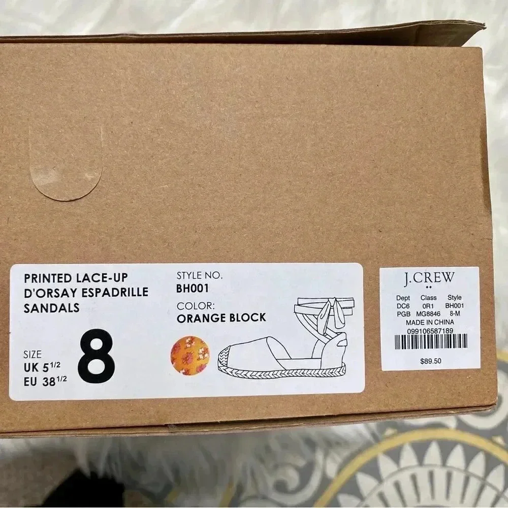J.Crew Factory Printed Canvas Ankle Wrap Espadrille Sandals Orange Floral 8